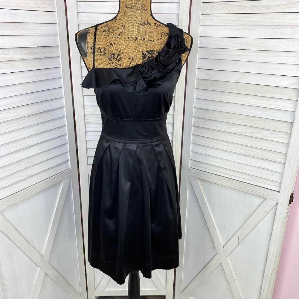 Teeze Me‎ Juniors Satin Taffeta One Shoulder Rosettes Dress Black 11